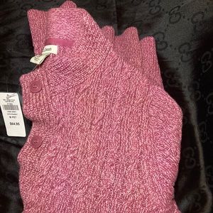 NWT L.L.Bean button cardigan dark plum/rose petite